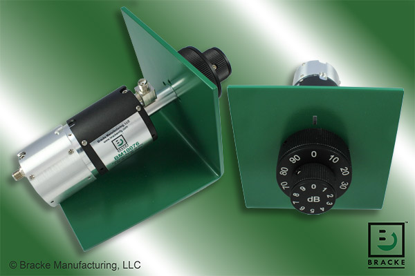 50 Ohm SMA female rotary RF attenuator, 18 GHz, 0 to 99 dB in 1 dB steps, single stage bench mount design