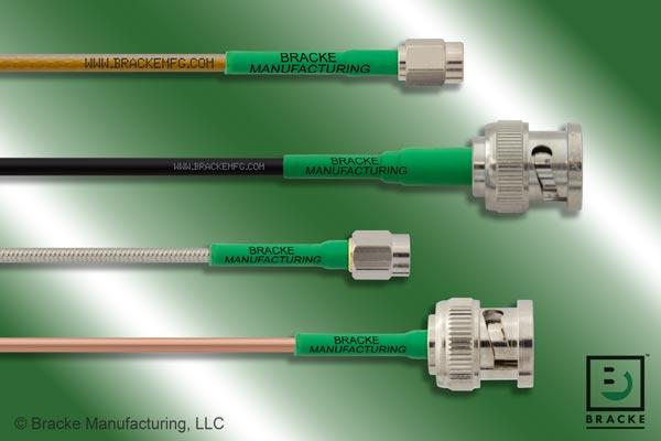 RF cable assembly with BNC male and SSMA male connectors.